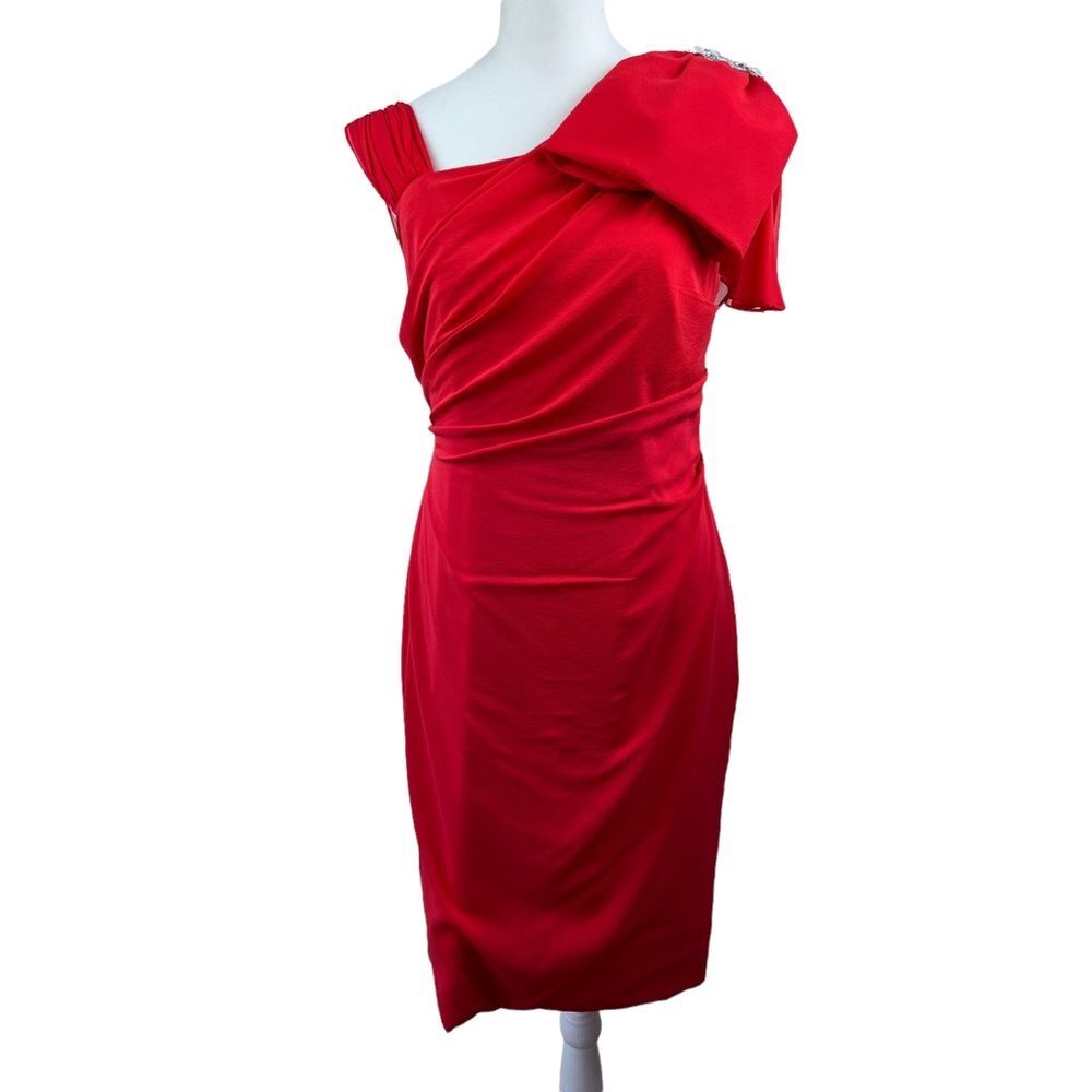 MARCHESA red silk draped back DRESS 2